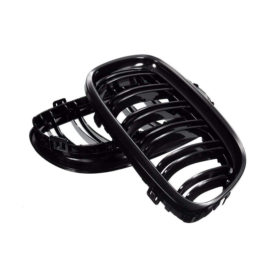 SNA E90 Grill Compatible for 2009-2011 3 Series E90 E91 (Double Slats Gloss Black Kidney Grille, 2-pc Set)
