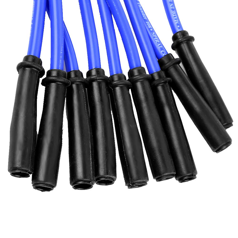 Vkinman 10.5mm Spark Plug Wire Set, 9Pcs 90 to Straight Spark Plug Cables Replacement for Chevy HEI SBC BBC 350 383 454, Blue