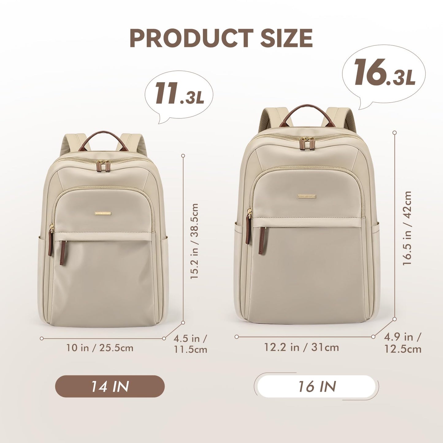 GOLF QUALITY Laptop Backpack for Women Travel Work Commute Casual Daypack Backpack Purse Computer Bags Fit 14 Inch Notebook, Apricot