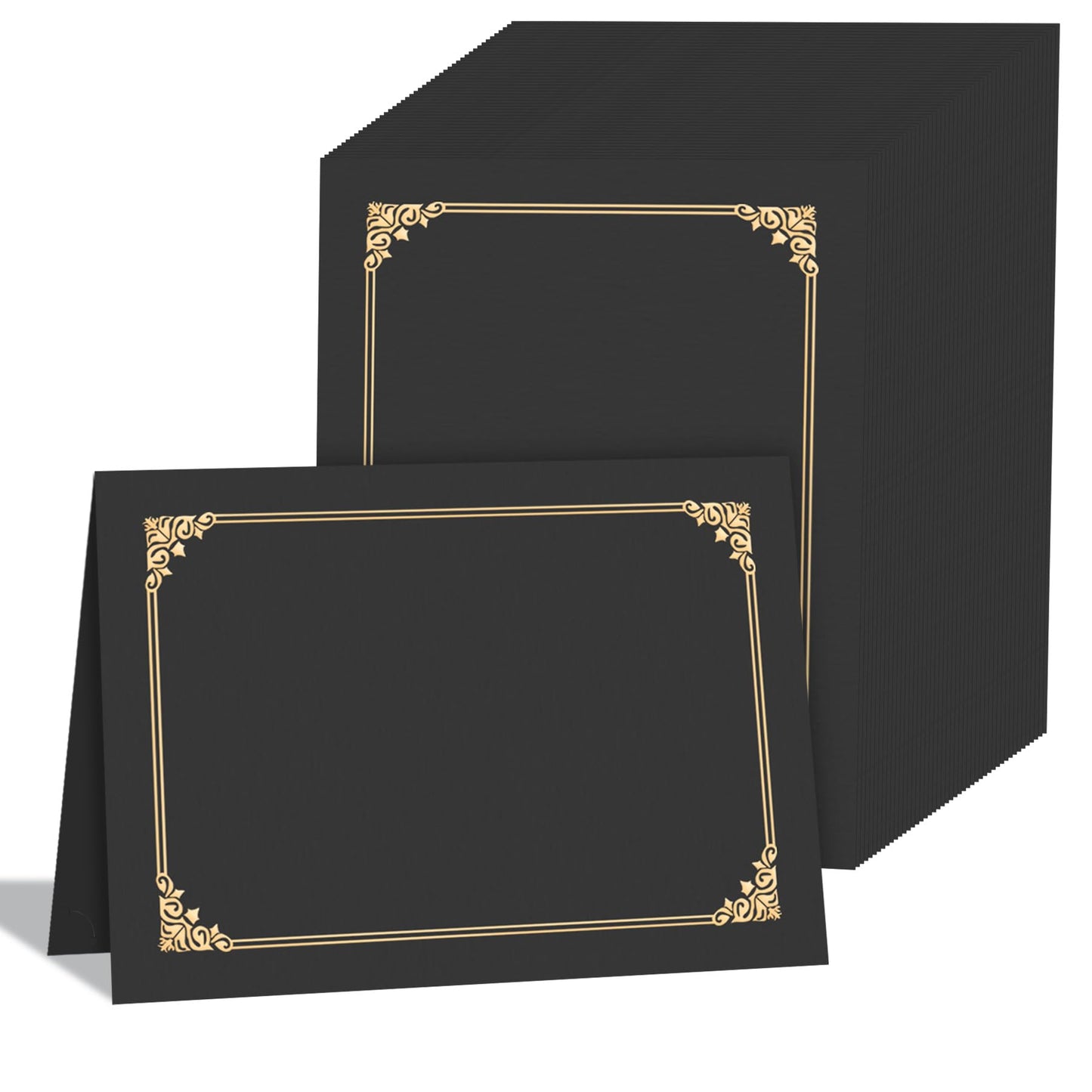 HAUTOCO 90 Pcs Certificate Holders, Black Diploma Folders Document Covers with Gold Foil Border for Letter Size 8.5x11 Cardstock, Award, Graduation