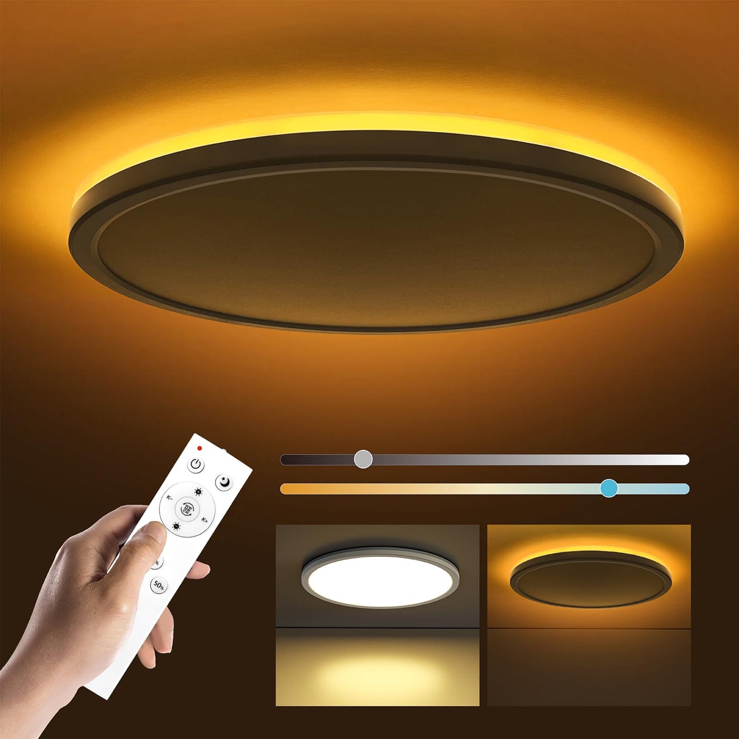 Matane 12in LED Flush Mount Ceiling Light Fixture with Remote Control, Nightlight 2000K Warm, 3000K-6500K Adjustable, Low Profile Ceiling Lights for Bedroom, Kitchen, Living Room, White, 12 Inch