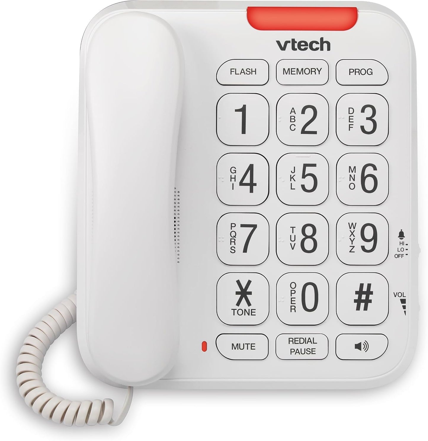 VTech Careline Corded Phone for Seniors, with Oversized High-Contrast Buttons, Talking Digits, Visual LED Ringer, Full-Duplex Base Speakerphone, 10 Number Speed Dial, SN1107