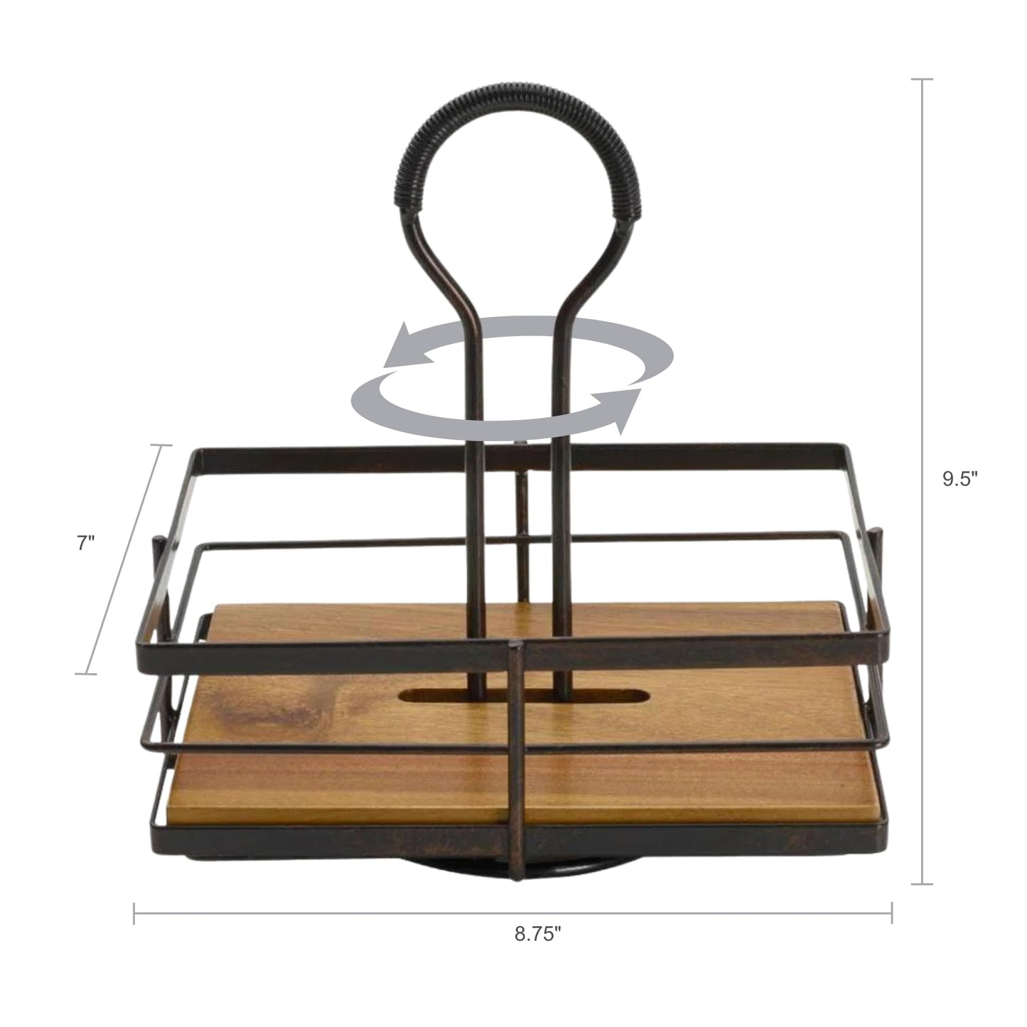 Gourmet Basics by Mikasa Nova Acacia Wood Rotating Condiment Caddy, 8.75 Inch, Black,5270309