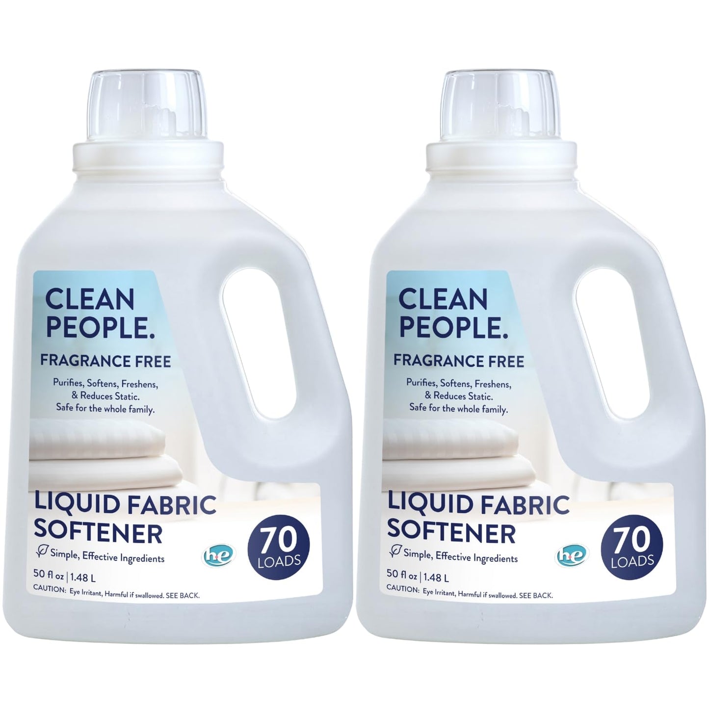The Clean People Liquid Fabric Softener - Softens & Removes Static Cling - Vegan Unscented Laundry Softener - Fragrance Free, 50 fl oz - 70 Loads - 2 Pack