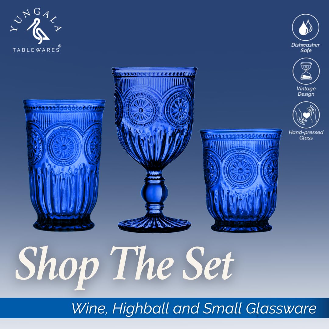 Yungala Cobalt Blue Highball Glasses set of 6 tall drinking glasses for tablesetting with cobalt blue glassware dishwasher friendly made without lead