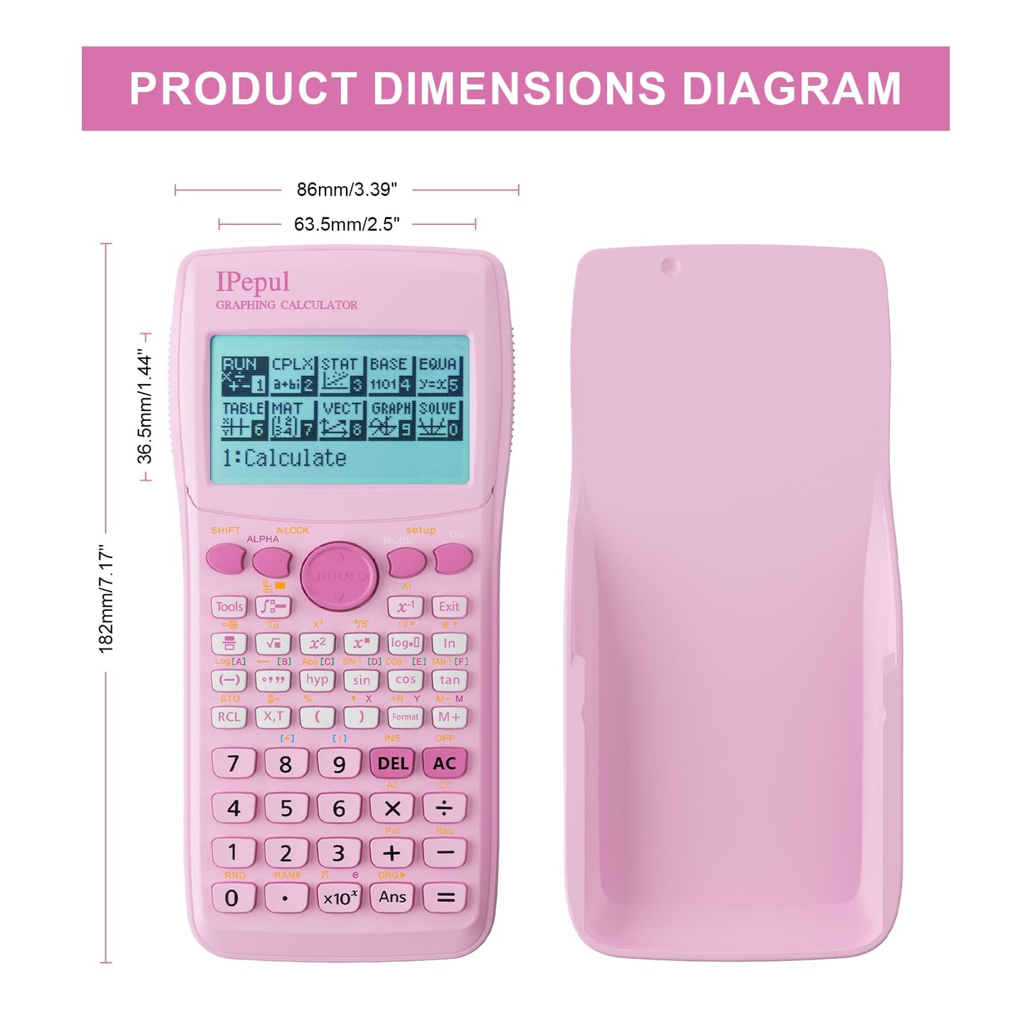 Graphing Calculator,IPepul Scientific Calculator 10 Modes /4 Graphing Functions,Desktop Math Calculatrice Scientifique for College Students,School Supplies for Middle High School Teachers (Pink)
