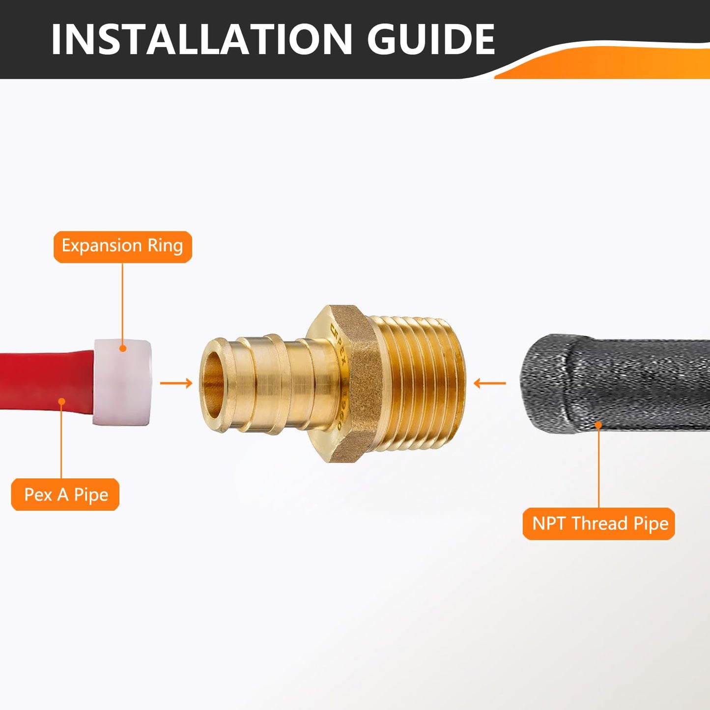 HeSun 10-Pack Pex A Fitting, 3/4 Inch Male Thread Adapter, 3/4" Male NPT x 3/4" Pex Expansion Adapter, ASTM F1960