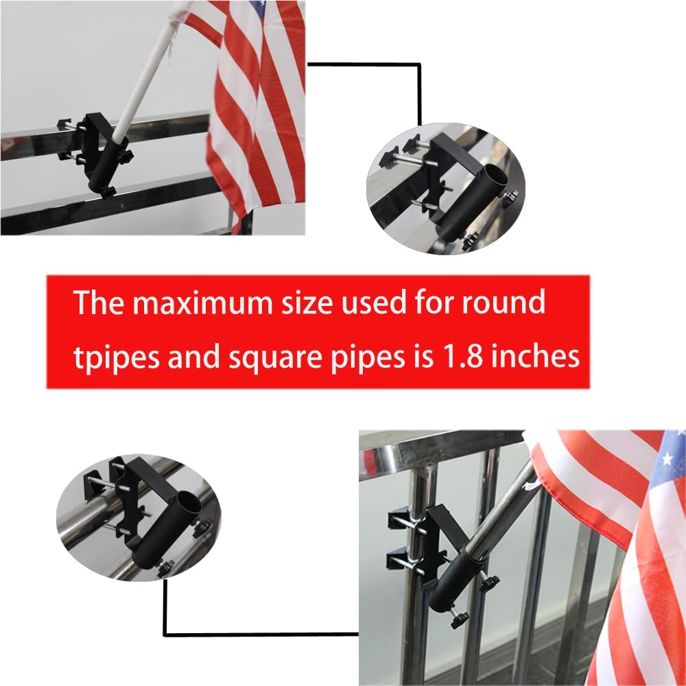 Flag Pole Holder Wall Mount Bracket Multifunctional Adjustable Flag Pole Holder Bracket,Heavy Duty Metal Flagpole Mount for House Balcony Railing Truck Deck 1.2" Inner Diameter Flag Pole Holder Clamp