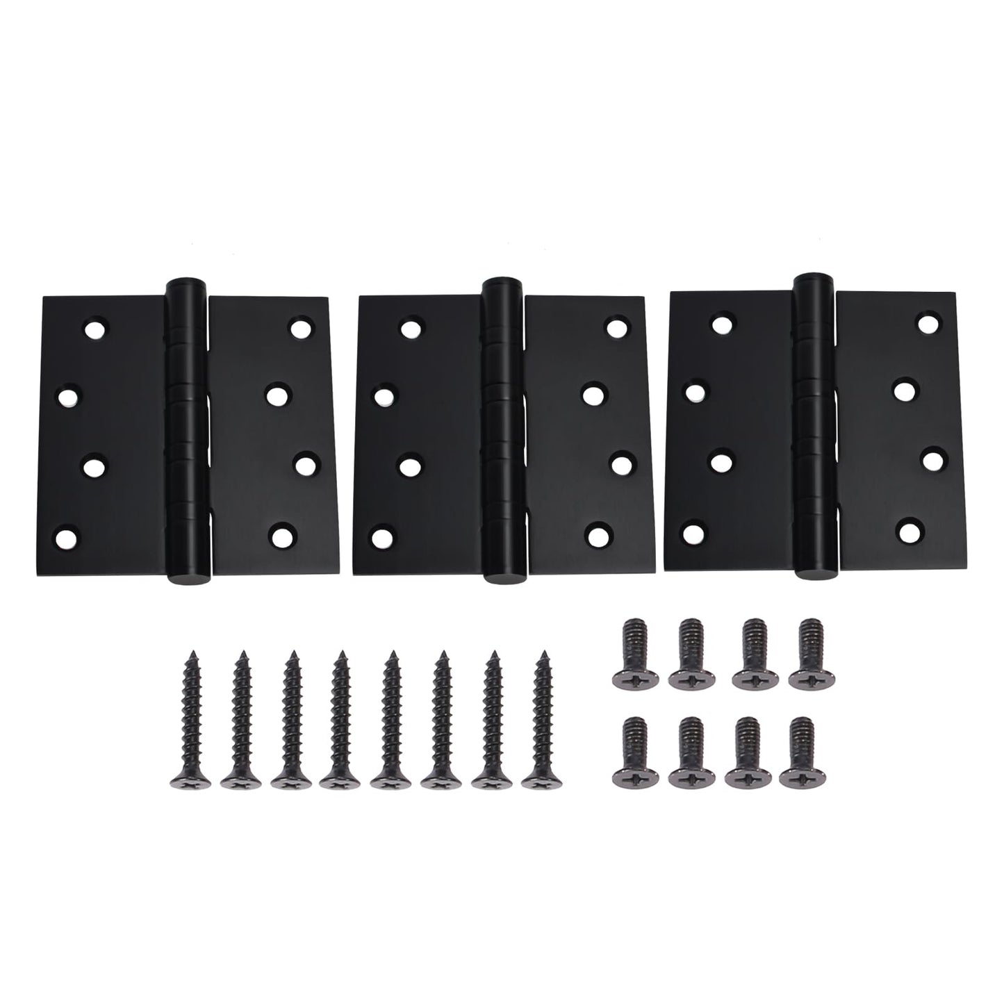 3 Pack 4 inch X 4 inch Heavy Duty Black Door Hinge, Interior & Exterior Door Hinges with Square Corner Ball Bearing, 0.11" Thickness Stainless Steel, with 24 Screws (Matte Black Hinge)