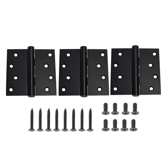 3 Pack 4 inch X 4 inch Heavy Duty Black Door Hinge, Interior & Exterior Door Hinges with Square Corner Ball Bearing, 0.11" Thickness Stainless Steel, with 24 Screws (Matte Black Hinge)