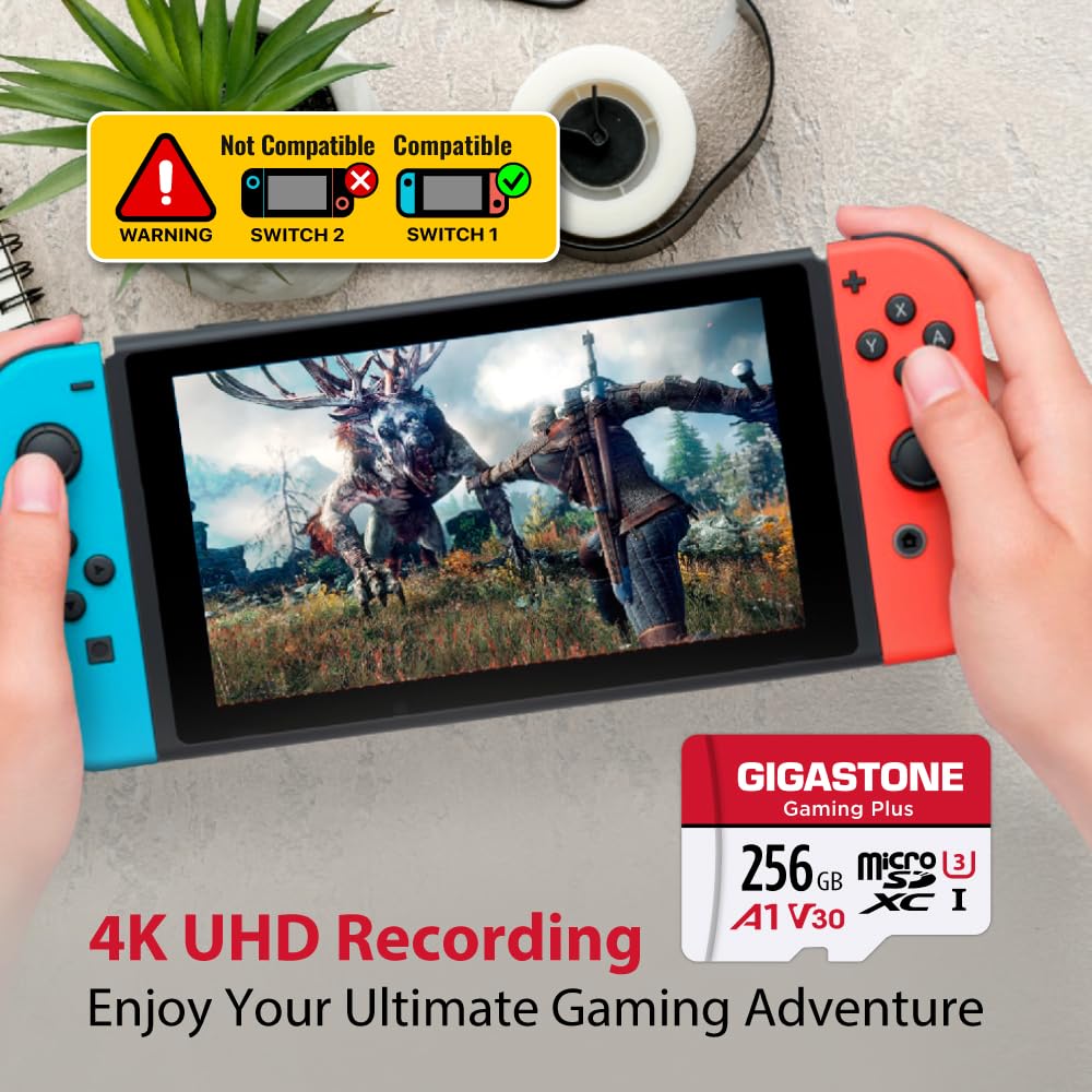 GIGASTONE 256GB Micro SD Card, Gaming Plus, MicroSDXC Memory Card for Nintendo-Switch 1, Steam Deck, Dash Cam, Security Camera, 4K Video Recording, UHS-I A1 U3 V30 C10, up to 100MB/s, with Adapter