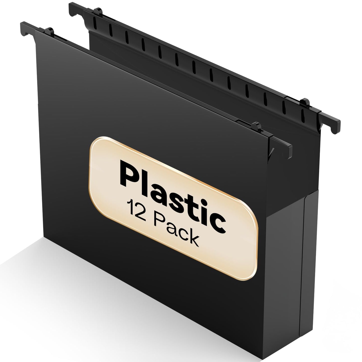 Nordun Plastic Extra Capacity Hanging File Folder Letter Size, 12 Pack Reinforced Hang Folders,Heavy Duty 2 Inch Expansion,Expandable Hanging Folders,Hanging Organizer Designed for Bulky Files (Black)