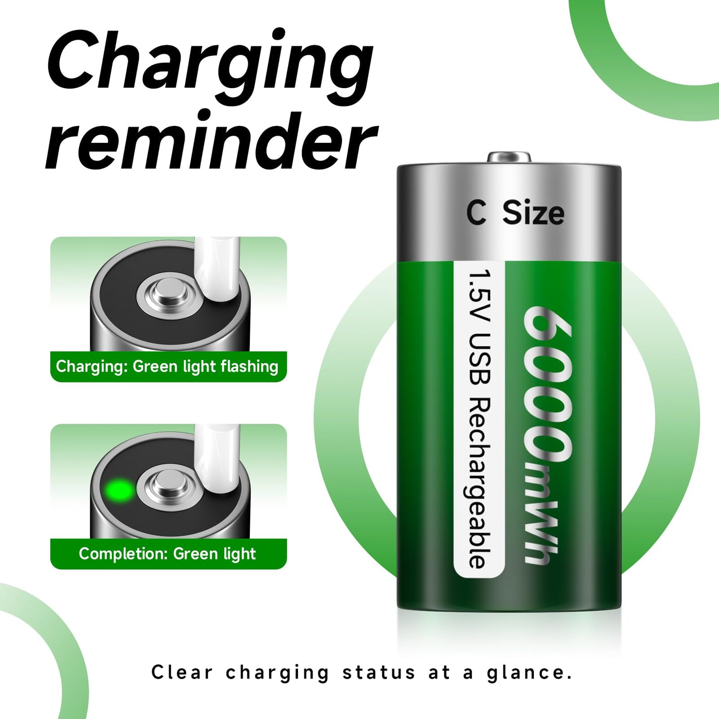 Palogreen USB C Rechargeable Batteries 1.5V Constant Output, 6000mWh D Cell with Type-C Charging Cable, LR20 Replacement Battery for Flashlight, Toys, Water-Heater -6 Pack