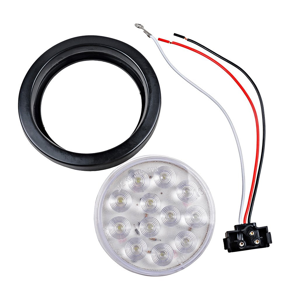 4 pcs Clear Lens - Red Light 4" Round 12-LED Truck RV Trailer Light Ruber Cover Wiring Plug Kit