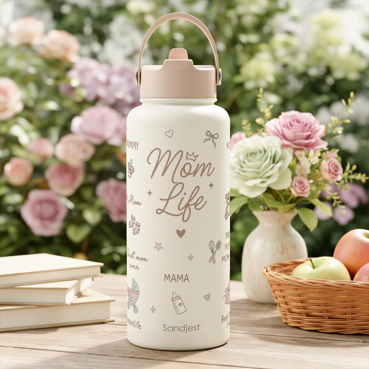 Gift for Mom, Mom Life Water Bottle Stainless Steel 32oz with Lid & Straw, Insulated Bottles Gifts for Mother Friends Women Mother's Day