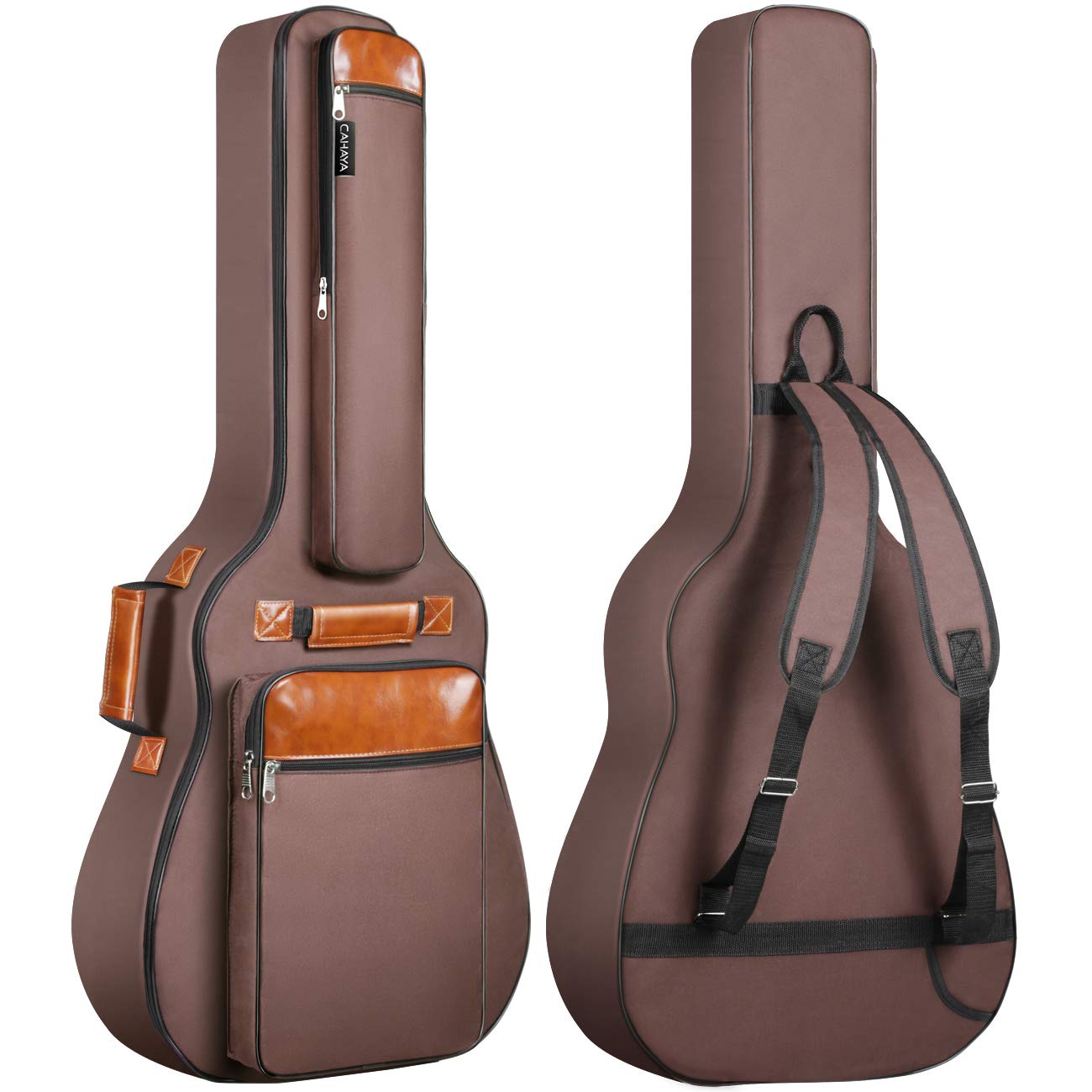 CAHAYA Guitar Bag Acoustic Full Size Oxford Cloth Water-Resistant Backpack with Thick Padding Multi-Pockets Gig Bag 40 41 42 inch Guitar Brown CY0150