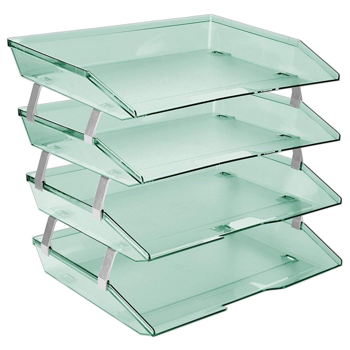 Acrimet Facility 4 Tier Letter Tray, Side Load, Letter Size/A4, Desktop File Organizer, Plastic (Clear Green)