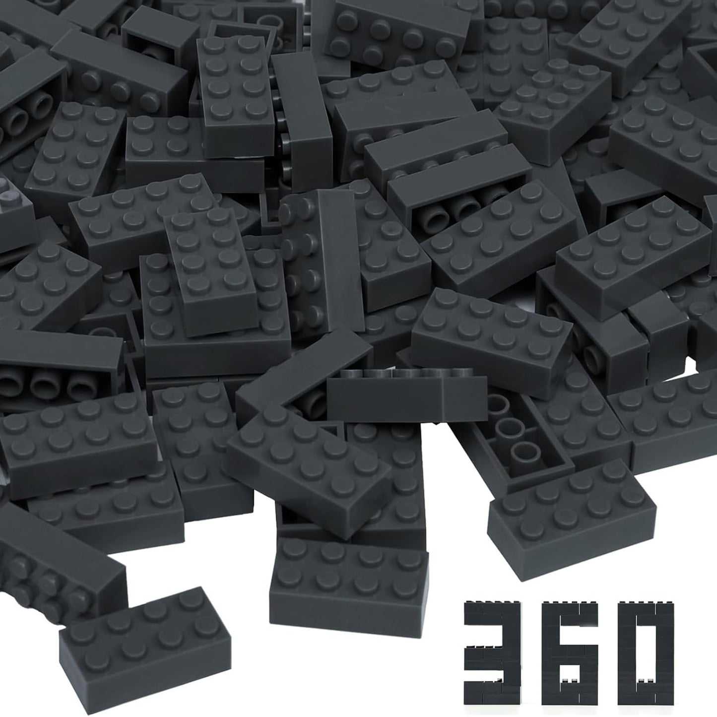 Lekebaby Classic Building Bricks, 360 Pieces 2x4 Building Blocks STEM Creative Building Toys for All Major Brands Educational Toys Boys Girls 6+ (Dary Grey-360 PCS)