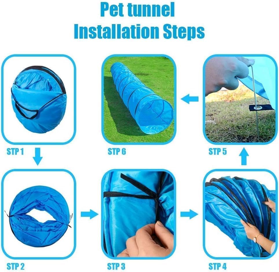 NBYTLT 16.2 FT Premium Dog Agility Tunnel with Bags, Outdoor Training Tunnel with 24" Wide Opening, Portable Dog Agility Equipment, Perfect for Most Sized Dogs, Blue