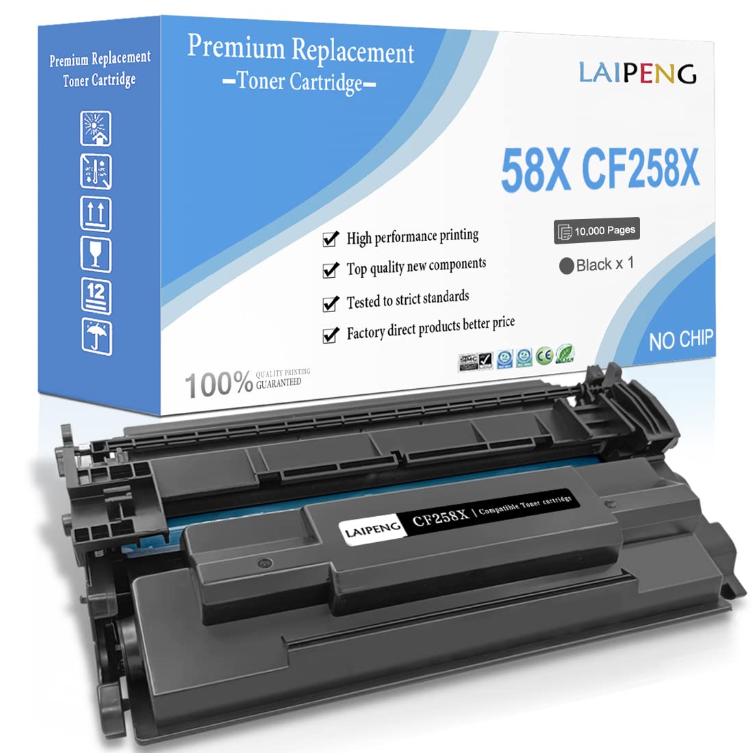 [NO CHIP, with Tool ] Compatible Toner Cartridge 58X CF258X (58A CF258A) High Capacity 10000 Pages for HP LaserJet Pro M404n M404dn M404dw M404 HP LaserJet Pro MFP M428fdn M428fdw M428 (Black x 1)