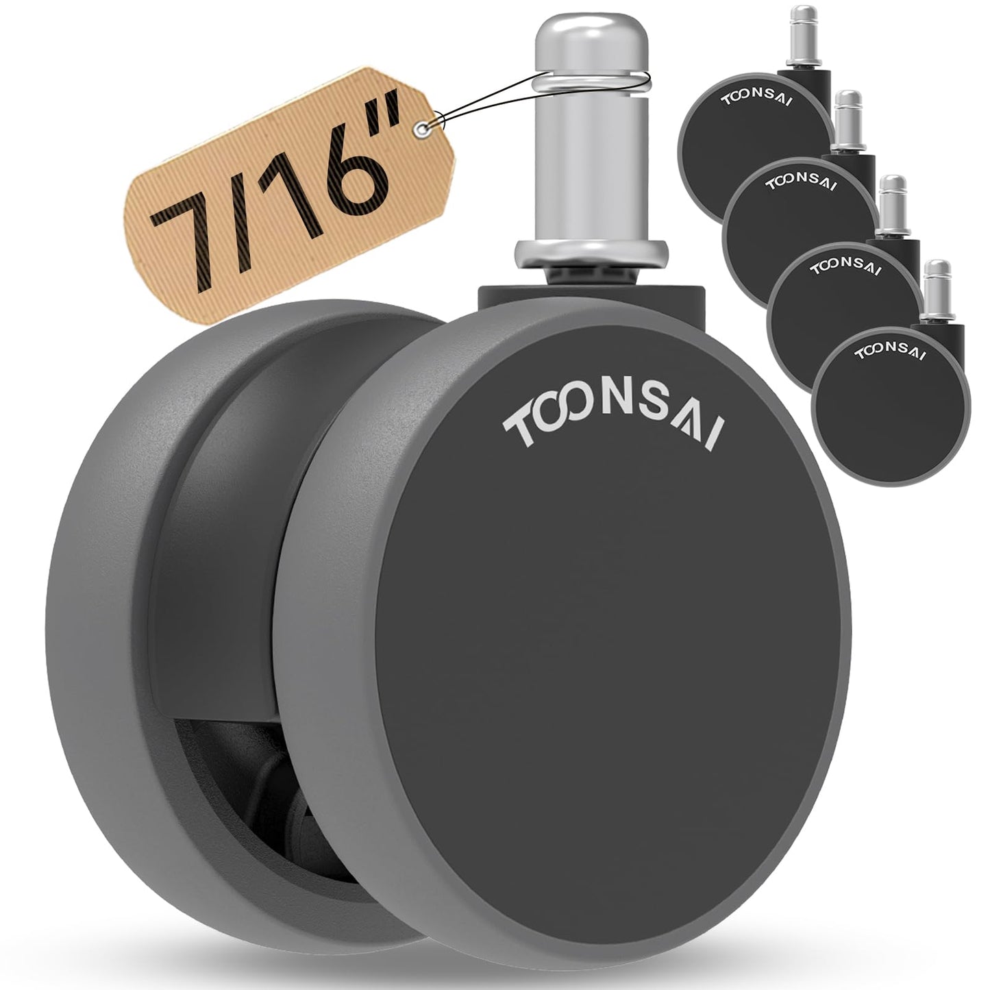 2.5 inch Chair Wheels Replacement (Stem 7/16-7/8) Set of 5 - Heavy Duty 660LB Office Casters with Sealed Bearings, Ultra Quiet Double Rubber Wheels for Hardwood Floors and Carpets, Not for 1KEA Chairs