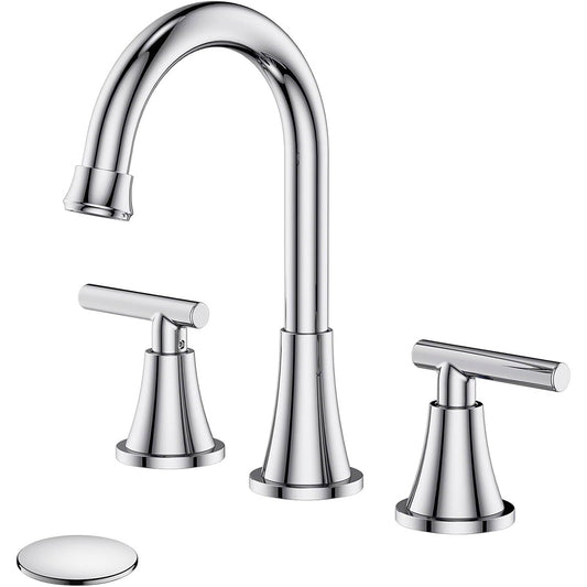 Alenart High Arc Chrome Bathroom Faucet 360° Swivel Spout 3 Hole Installation 2 Handle with Pop Up Drain and Water Supply Hoses, Stainless Steel for Bathroom Sink Vanity RV Farmhouse Sink