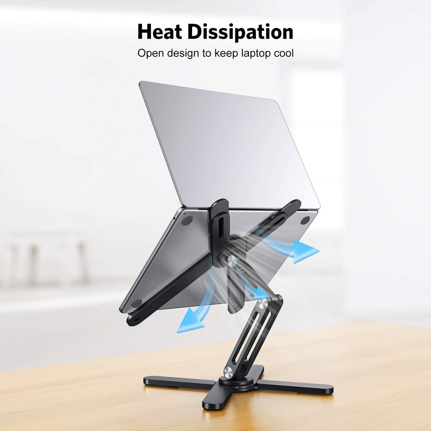 OMOTON Foldable 360 Rotating Laptop Stand for Desk, Adjustable Computer Stand Riser for Collaborative Work, Easy Storage Aluminum Holder Fit for All Laptops up to 16 inches (Black)