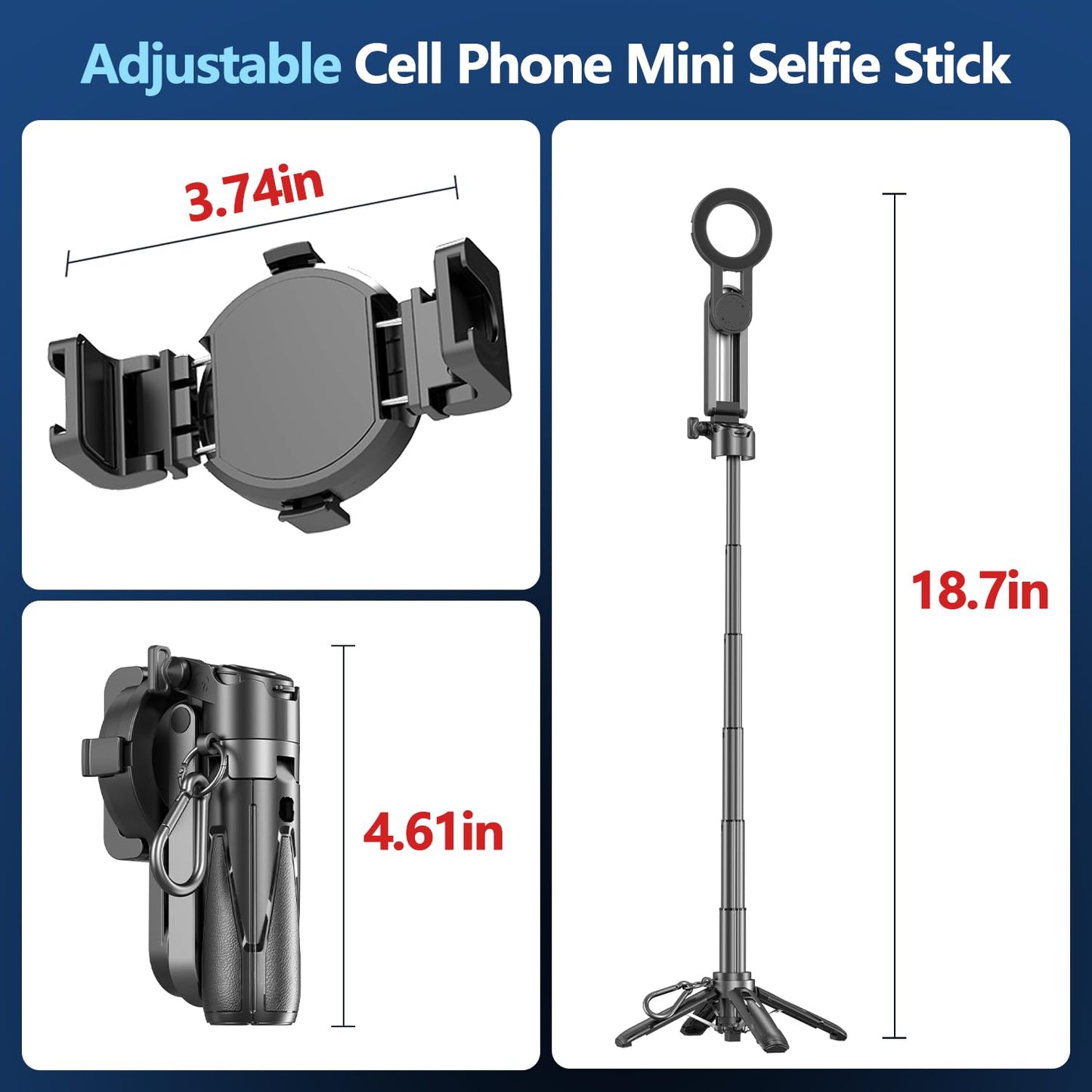 yAyusi Magnetic Mini Phone Selfie Stick，Small Portable Travel Tripod Stand for iPhone, Magnetic Chuck ＆ Clip 2 in 1, with Detachable Remote & 2 Fill Light for Photograph/Live Streaming/Video Recording