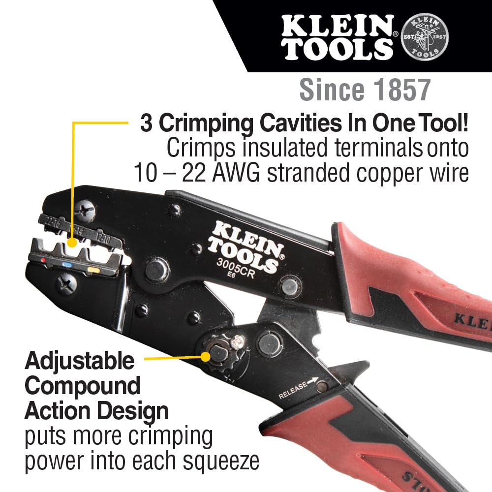 Klein Tools 80013 Wire Stripper/Ratcheting Crimper, Electrical Crimping Tool Kit with Automatic Wire Stripper and Ratcheting Insulated Terminal Crimper, 2-Piece