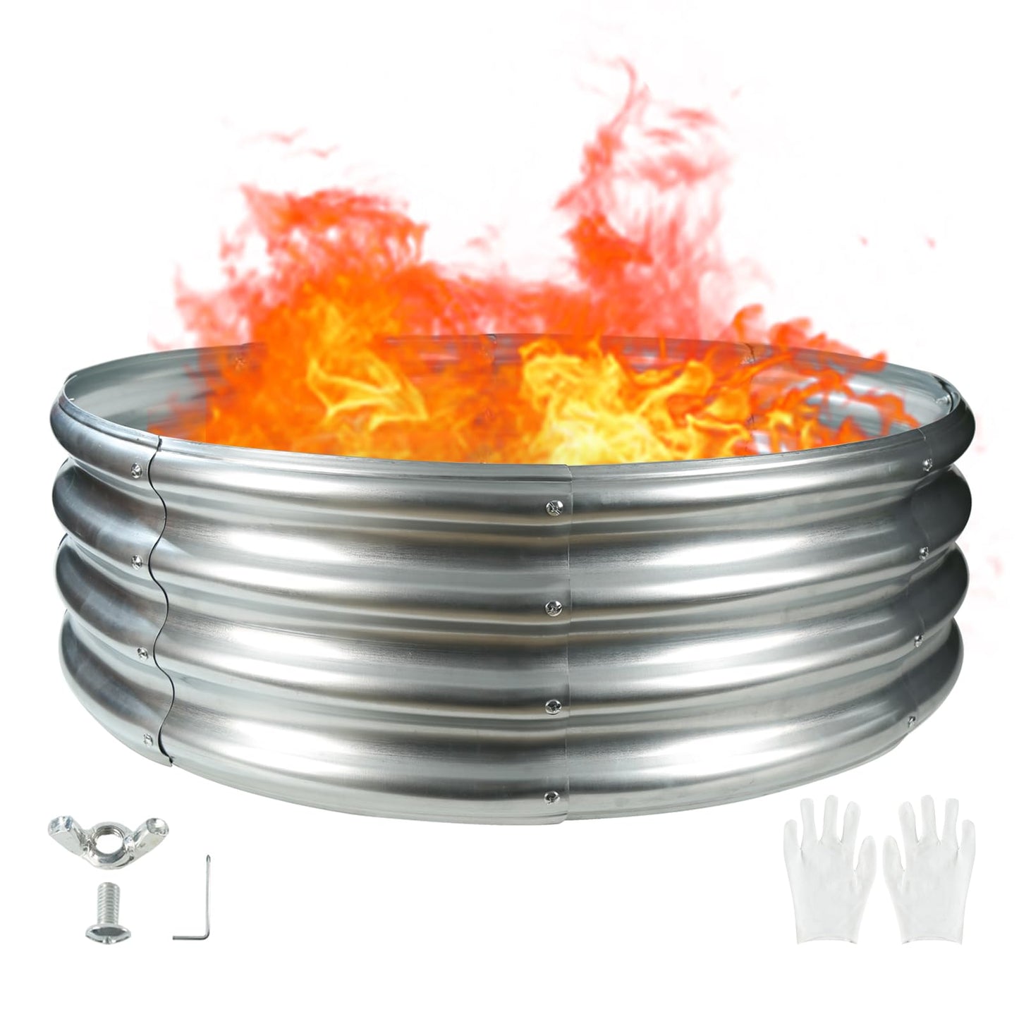 TBMLC 32" Round Galvanized Steel Ring Pit for Backyard,Camping,Bonfire; Round Steel Raised Garden Bed Kit,Metal Raised Garden Box for Outdoor Gardening and Planting (2.67x2.67x1FT, Black)