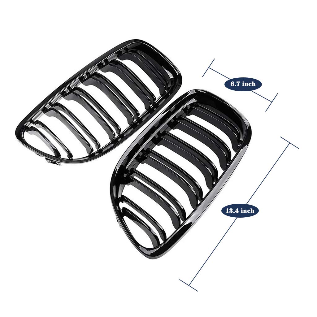 SNA E90 Grill Compatible for 2009-2011 3 Series E90 E91 (Double Slats Gloss Black Kidney Grille, 2-pc Set)
