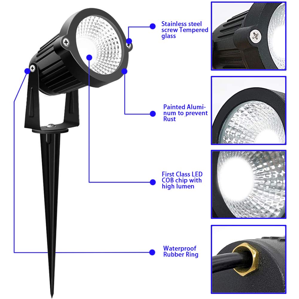 Pack of 2, WeFoonLo Outdoor LED Landscape Lights Waterproof Spotlight with Spike Stand and Plug for Driveway, Outdoor Lawn Lighting, Flood Garden, Yard (6W Plug RGB)