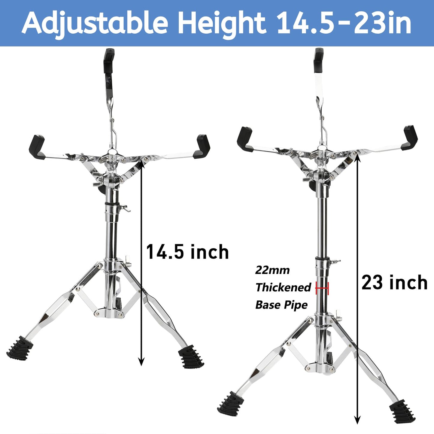YOUEON Snare Drum Stand with Drum Sticks Holder, Double Braced Tripod Snare Stand Fit for 10 to 14 Inch Snare Drum, Drum Pad, Adjustable Height 14.5 to 23 Inches for Drum Beginners, Lightweight