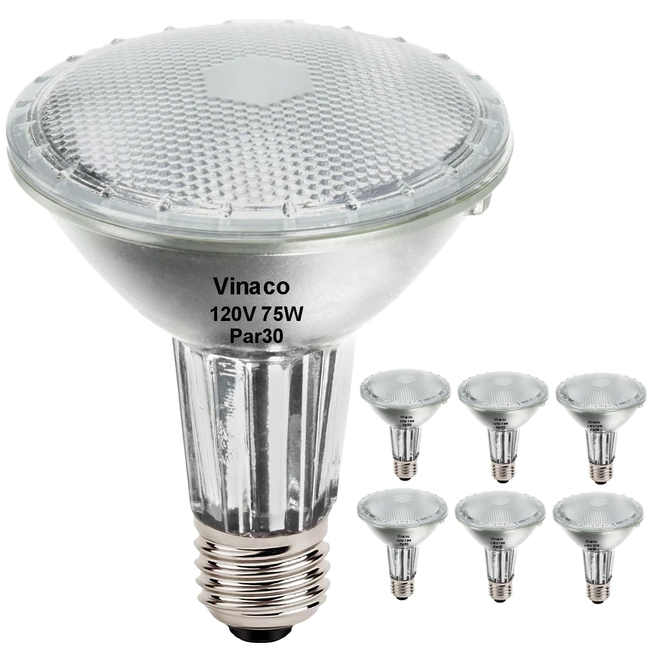 Vinaco PAR30 Long Neck 75W, 6 Pack Long Lasting PAR30 Halogen Flood Light Warm White 2800K, PAR 30 Dimmable, High Output PAR30 Flood Light Bulb 120V with E26 Base for Indoor/Outdoor