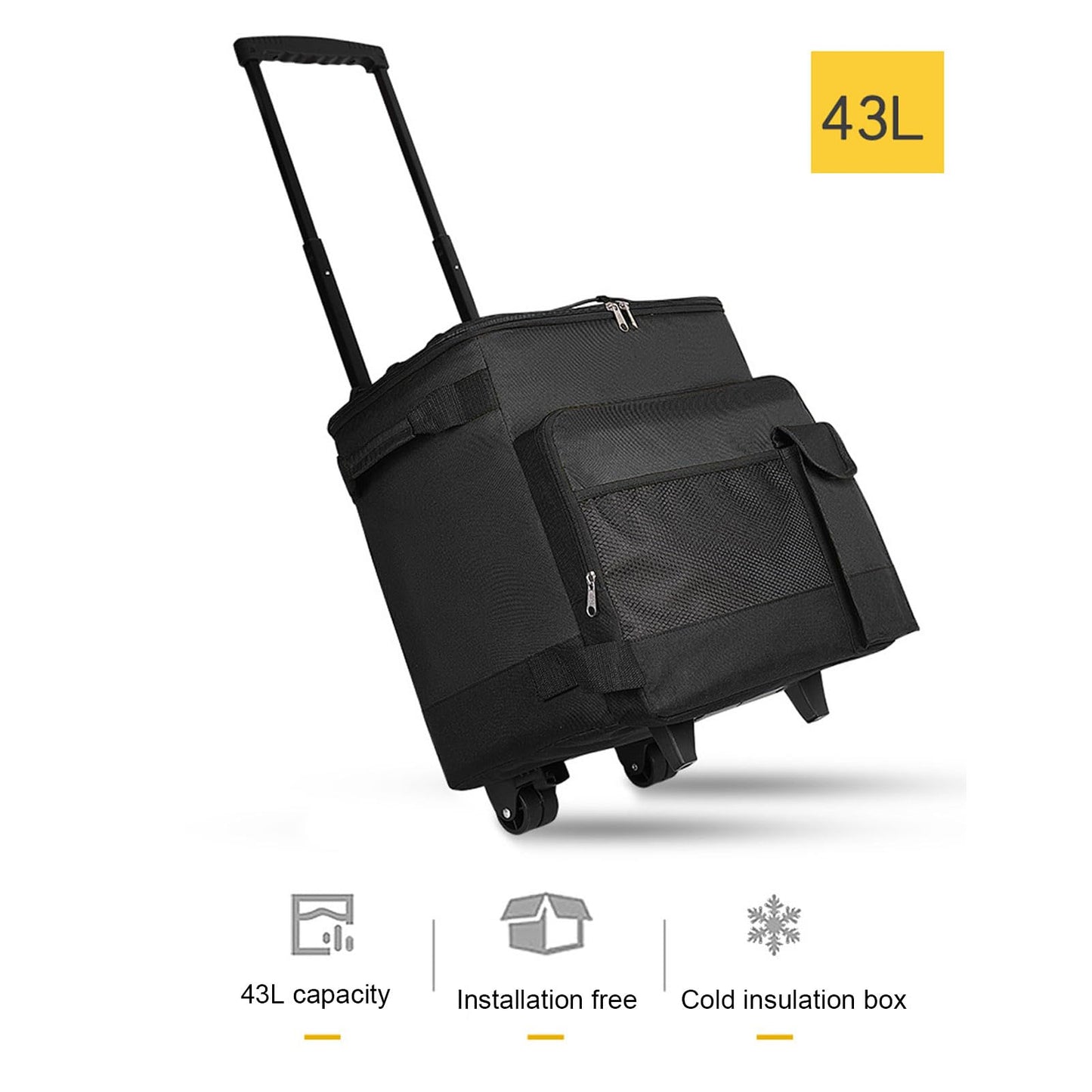 Large Rolling Cooler, 43L Leakproof Insulated Chiller Wheeled Soft Cooler, Oxford Cloth Aluminum Foil Dual Waterproof Portable Insulated Wheeled Cooling Bag with Handle