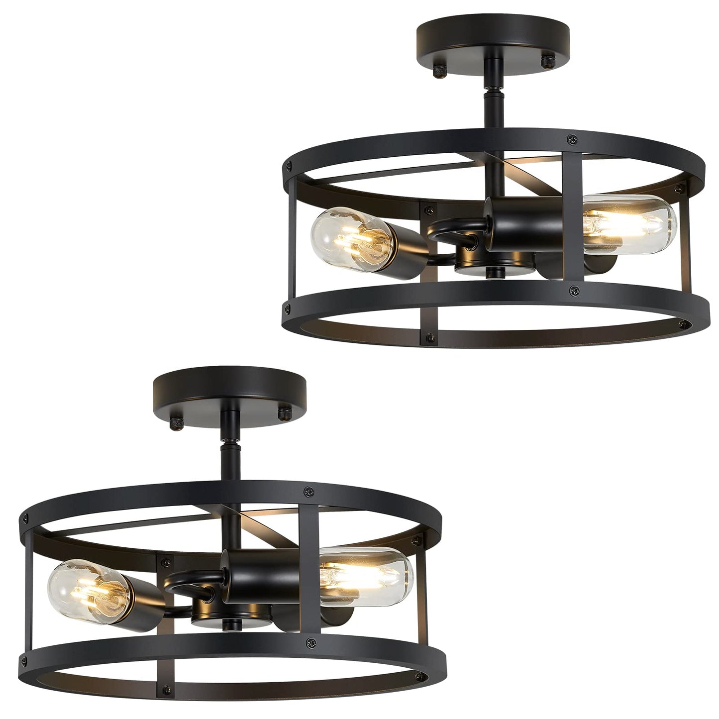 SKEJAO Semi Ceiling Light Fixture,3-Light Black Flush Mount Ceiling Light,13 Inch Hallway Light fixtures Ceiling,Light Fixtures Ceiling Mount for Farmhouse,Kitchen (2, 13.1 inch)