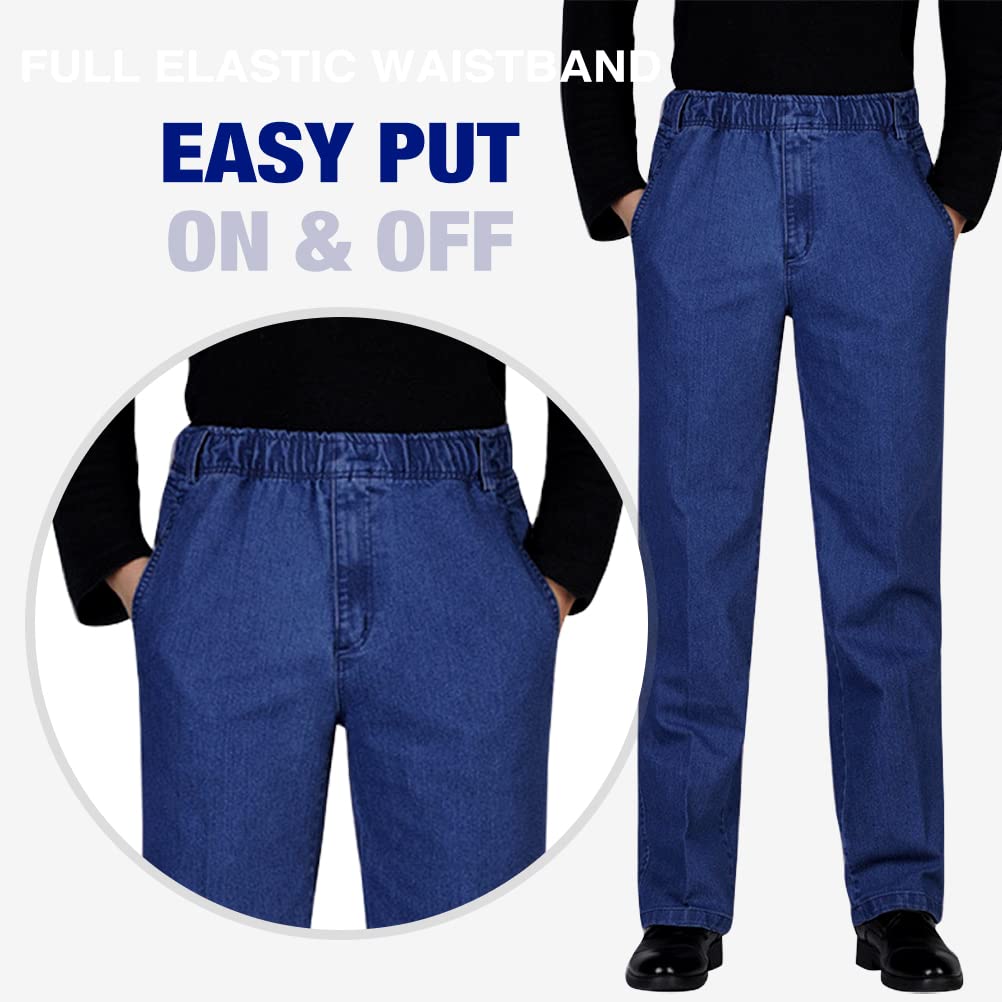 IDEALSANXUN Men’s Elastic Waist Loose Fit Denim Pants Casual Solid Jeans Trouser, Light Blue, 34W x 30L