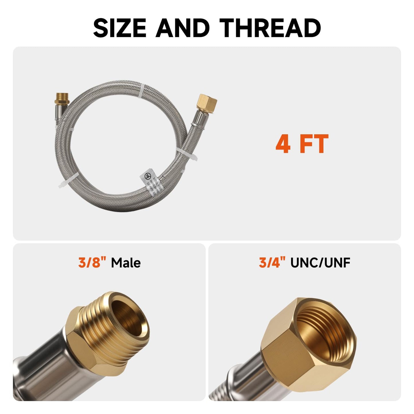 Roastove 2 Stage Auto Changeover RV Regulator, 18inch Stainless Steel Hose with Liquid Level Gauge 2 Packs and 1 Pack 4ft Hose, 1/4" Inverted Male Flare, 3/8" NPT Male,with Spanner and Teflon Tape