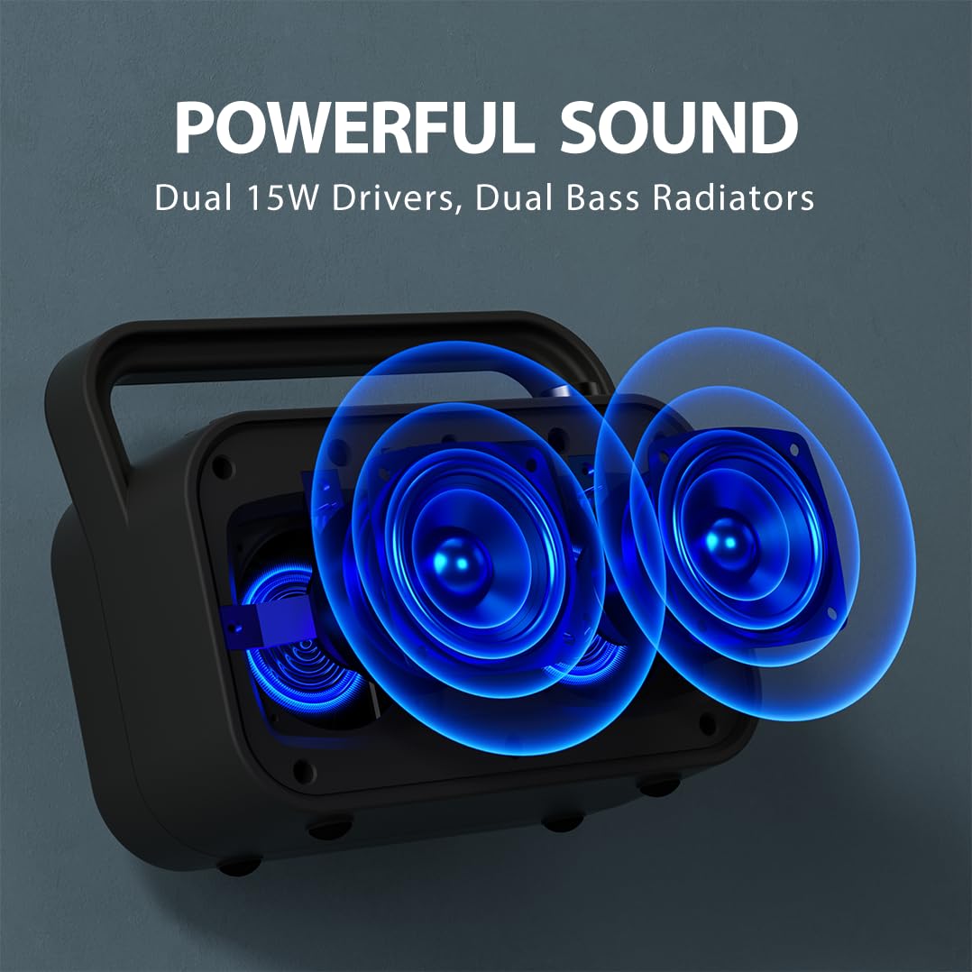 Avantree PowerByte - Portable Powerful 30W Stereo Bluetooth Speakers with Digital FM Radio & SD Card Player, 20hr Rechargeable Playtime, and Extended Range, Wireless & Wired Speaker & U Disk Player