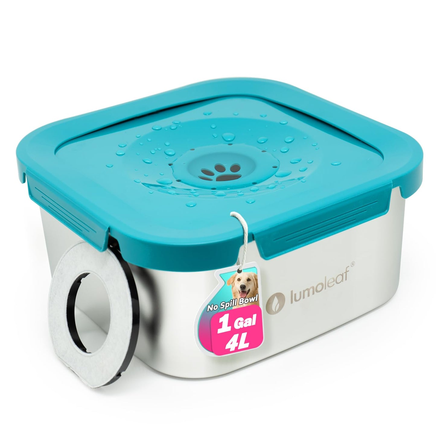 LumoLeaf Dog Water Bowl, Splash-Free Pet Slow Water Feeder Bowl, No Spill Dog Bowl, Vehicle Carried Water Bowl for Dogs Cats Pets (4L Blue)