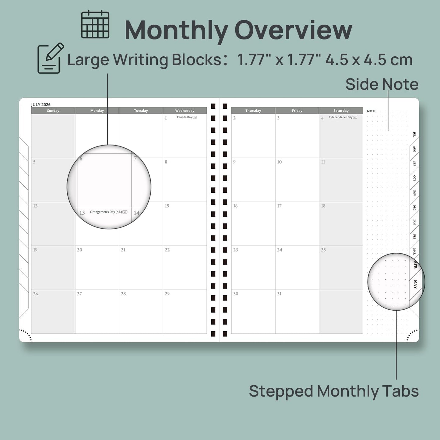 POPRUN Agenda 2026-2027 (Large - 8.5'' x 10.5'') Academic Weekly and Monthly Planner Calendar (July 2026 - June 2027) with Hourly Time Slots, Monthly Tabs, 100GSM Thick Papers, Spiral Leather Cover - Celadon Green