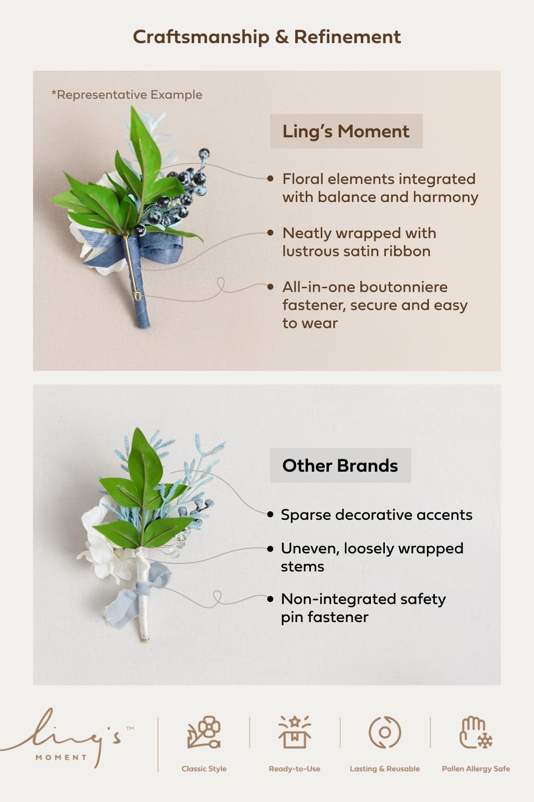 Ling's Moment Boutonniere for Men, 6pcs Groom Groomsmen Boutonniere, Artificial Flowers for Wedding Decor/Prom/Homecoming, etc.Purple Lilac Lavender