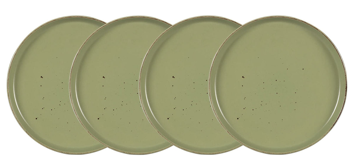 Home VSS 20-Piece Porcelcin Dinnerware Set - Nordic Raised Rim Tableware Collection with 4-Person Plates & Bowls, Matte Green with Speckled Spots