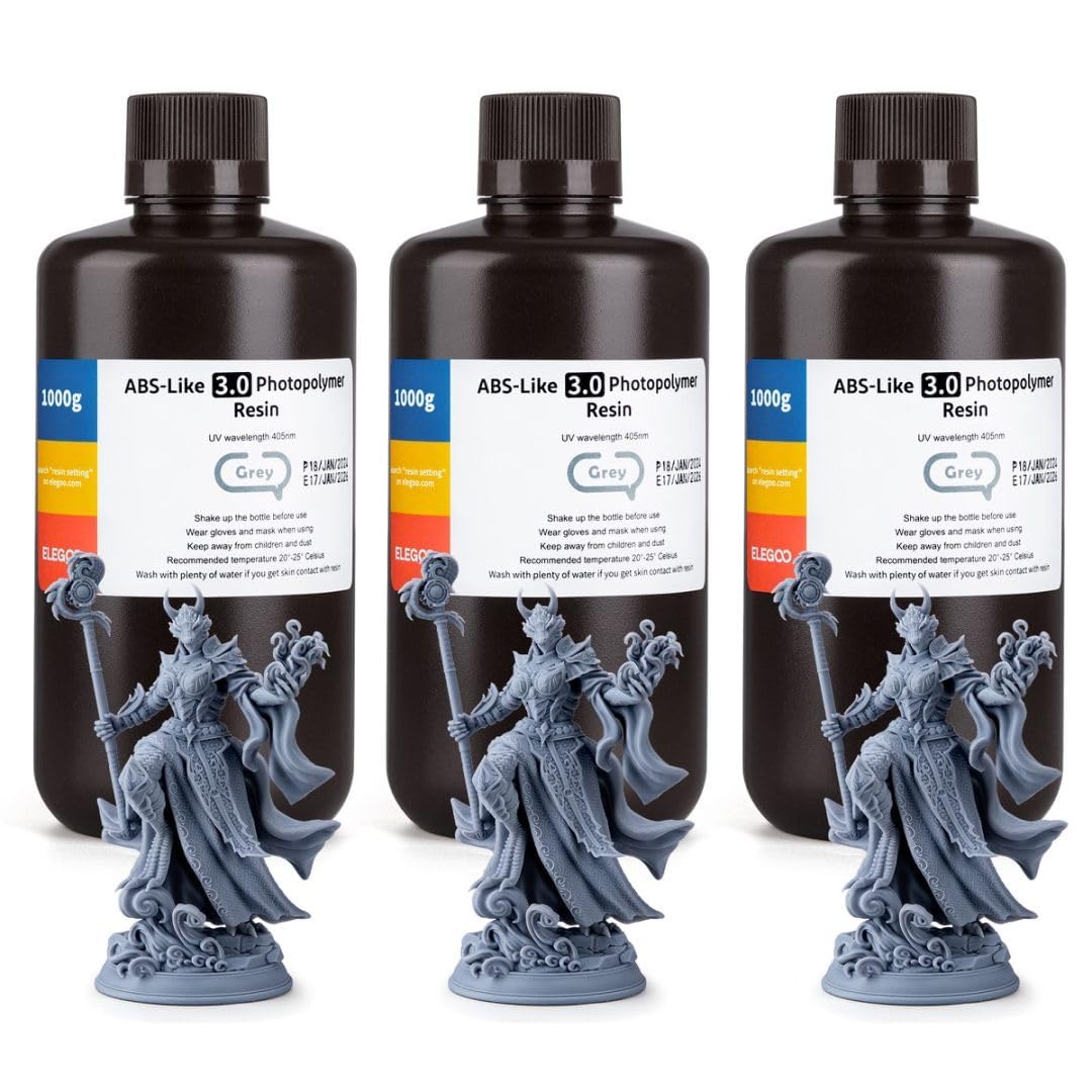 ELEGOO ABS-Like 3D Printer Resin 3.0, Toughness Upgrade 3D Printer Resin, 405nm UV-Curing Photopolymer Resin for MSLA DLP LCD 3D Printing with Strength, High Precision, Low Viscosity (3KG, Grey)