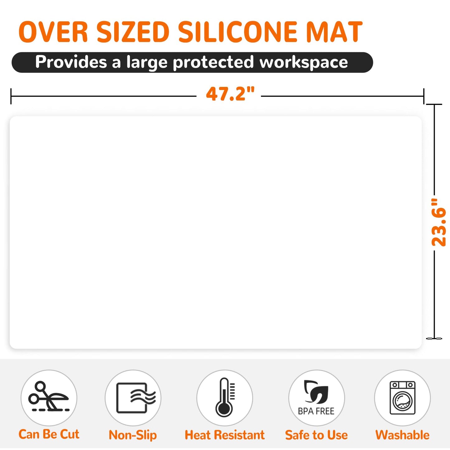 Warome Silicone Mat,47"x 23" Silicone Mats for Kitchen Counter, Waterproof Heat Resistant Mat, Extra Large Countertop Protector, Nonstick Baking Mat,Shipped No Creases- White Translucent