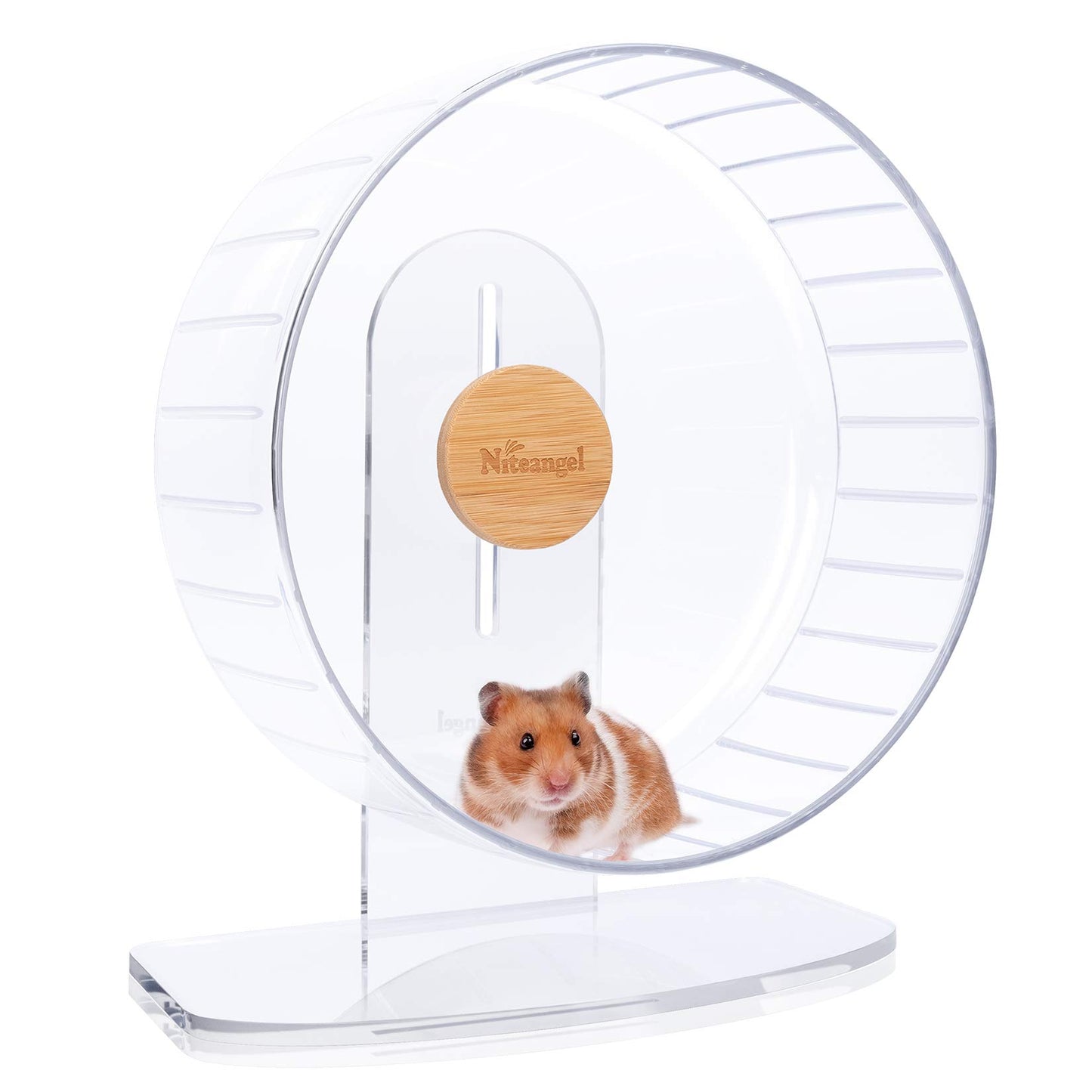 Niteangel Super-Silent Hamster Exercise Wheels - Quiet Spinner Hamster Running Wheels with Adjustable Stand for Dwarf Syrian Hamsters Gerbils Mice Or Other Small Animals (Transparent, Large)