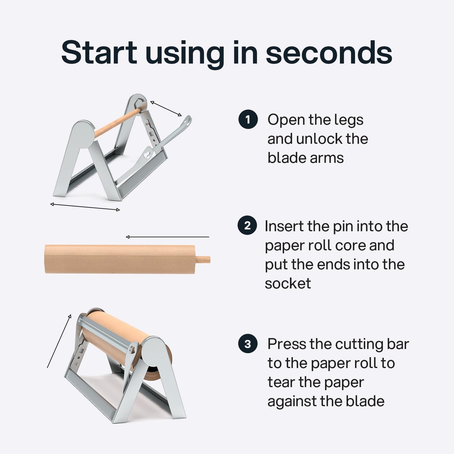 Butcher Paper Dispenser with Cutter - Large Holder for Gift Wrapping Craft Freezer Sublimation Paper Roll - Wall Mount or Tabletop - Steel Non-Slip Cutter with Serrated Blade (24-Inch)