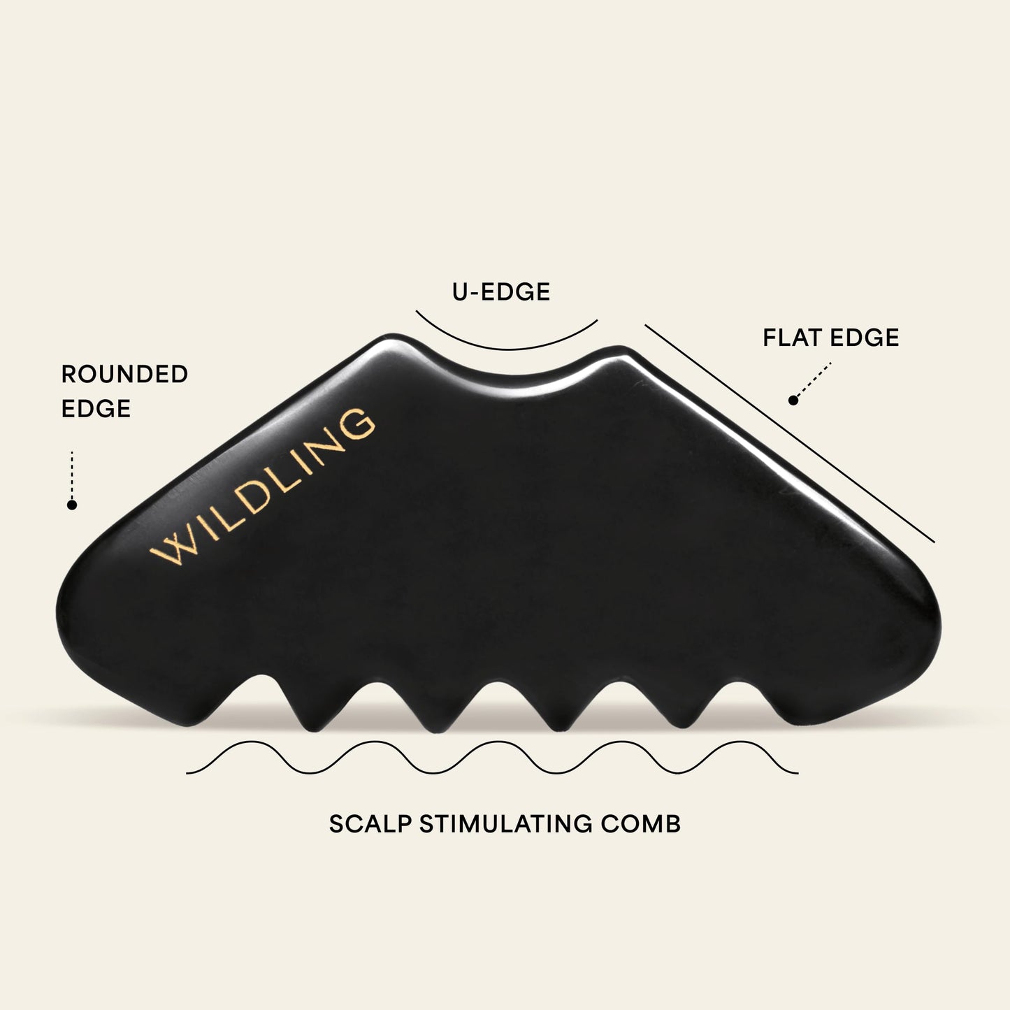 WILDLING Empress Gua Sha Stimulating Scalp Massager Comb I Scalp Scrubber for Hair Growth + Deep Scalp Cleansing I Patented Design Crafted with 100% Authentic Bian Stone