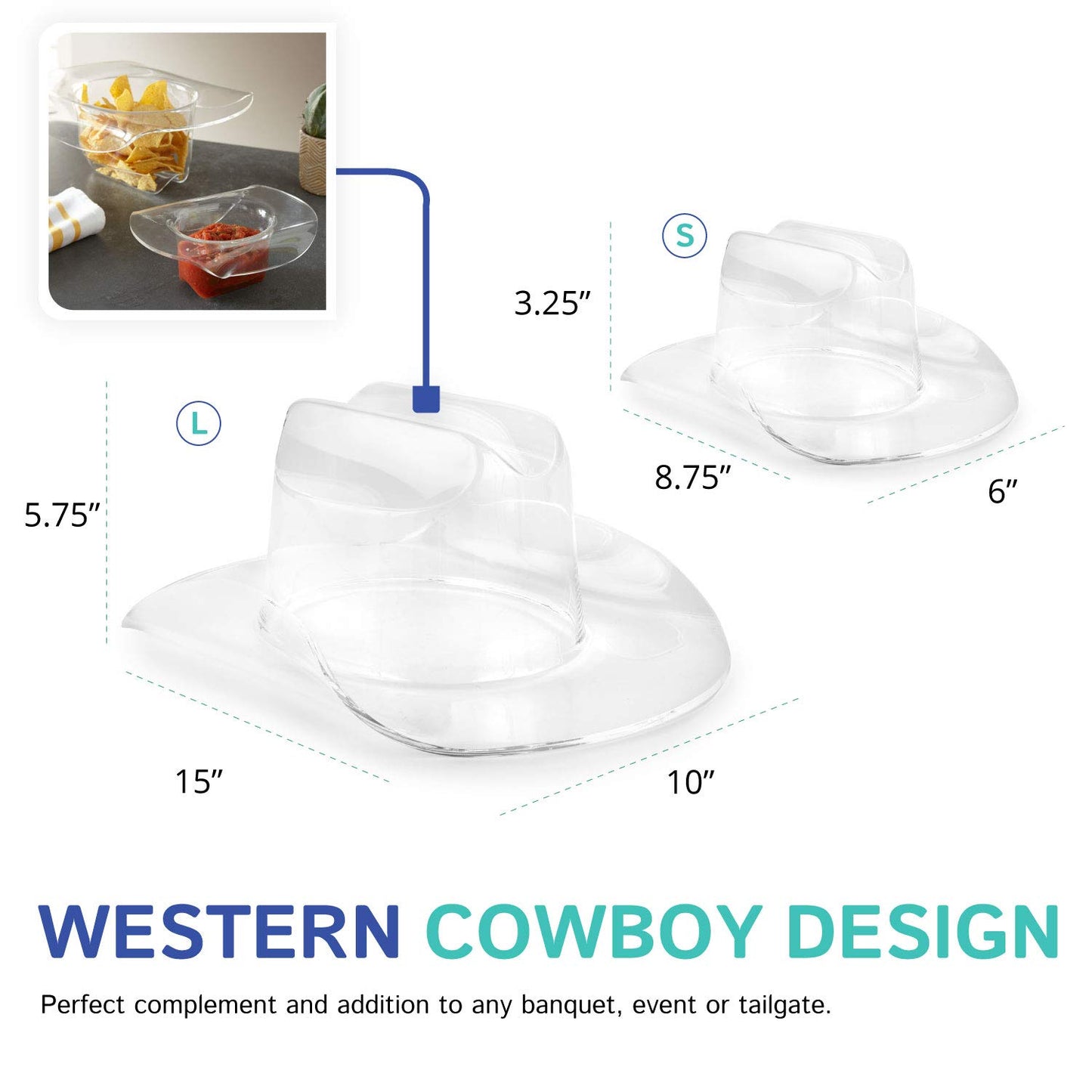 Huang Acrylic Large Clear Cowboy Hat | Perfect for Home Decor, Chips and Dip, Ice Bucket/Cooler, Fruit Bowl, Flower Vase, & More | Durable Construction, Easy to Clean