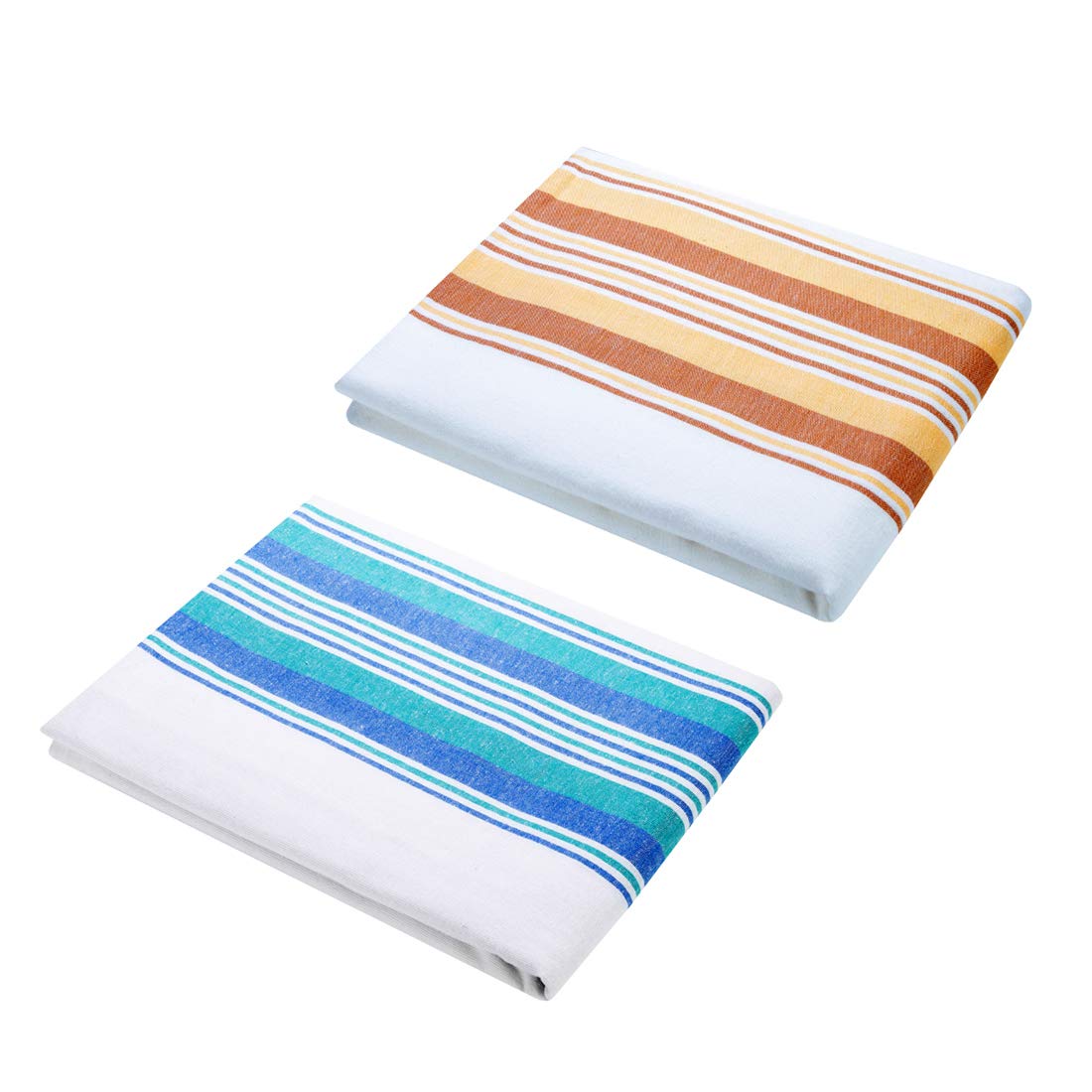 Clara Jones Flannel Blanket | Durable, Soft, Practical, Comfortable and Luxurious | Natural and White Fabric with Colour Stripes | 72 x 90 inches (Blue / Green Stripes, 1)